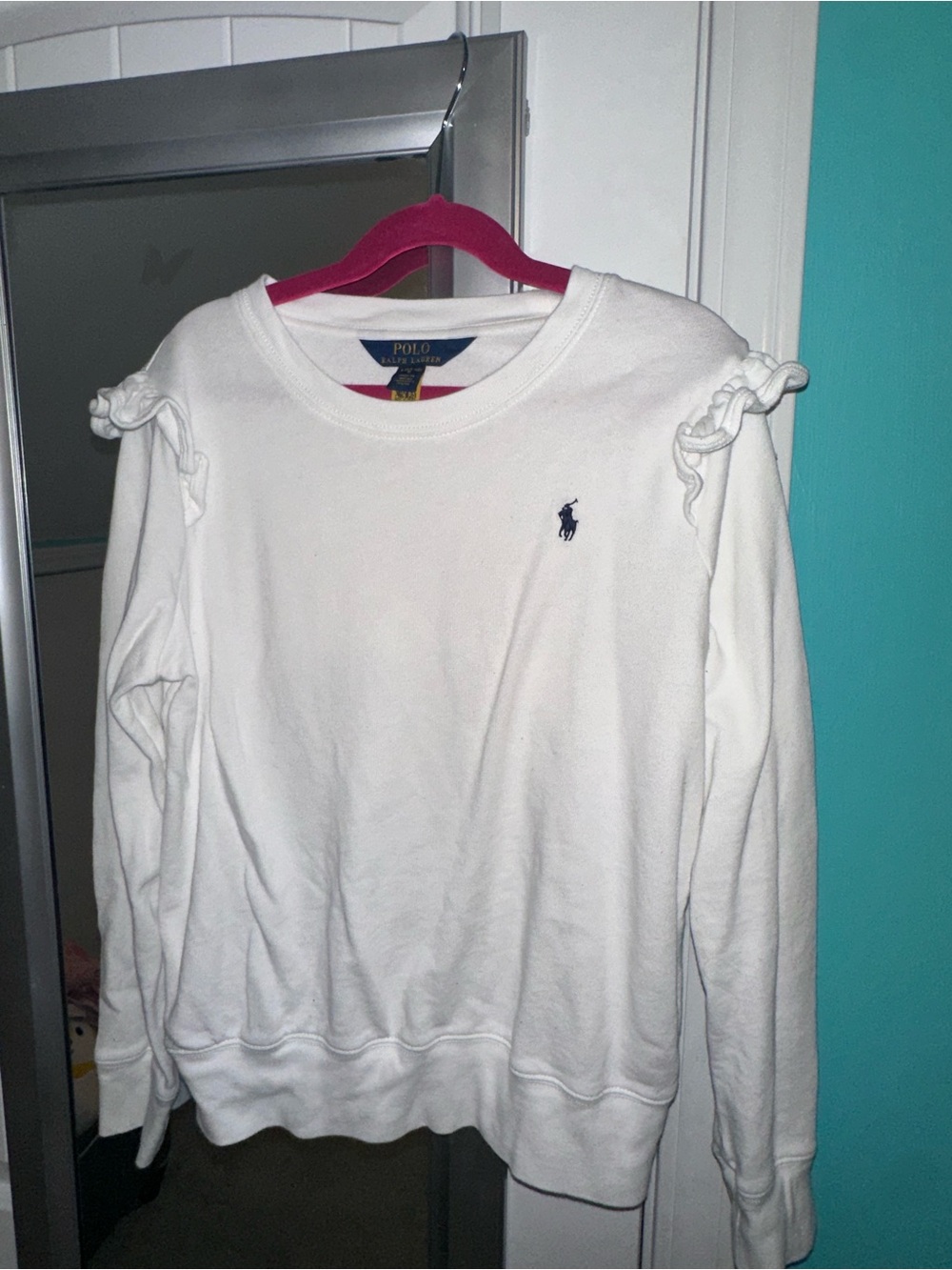 Polo by Ralph Lauren White Ruffle Shoulder Sweatshirt - Kids